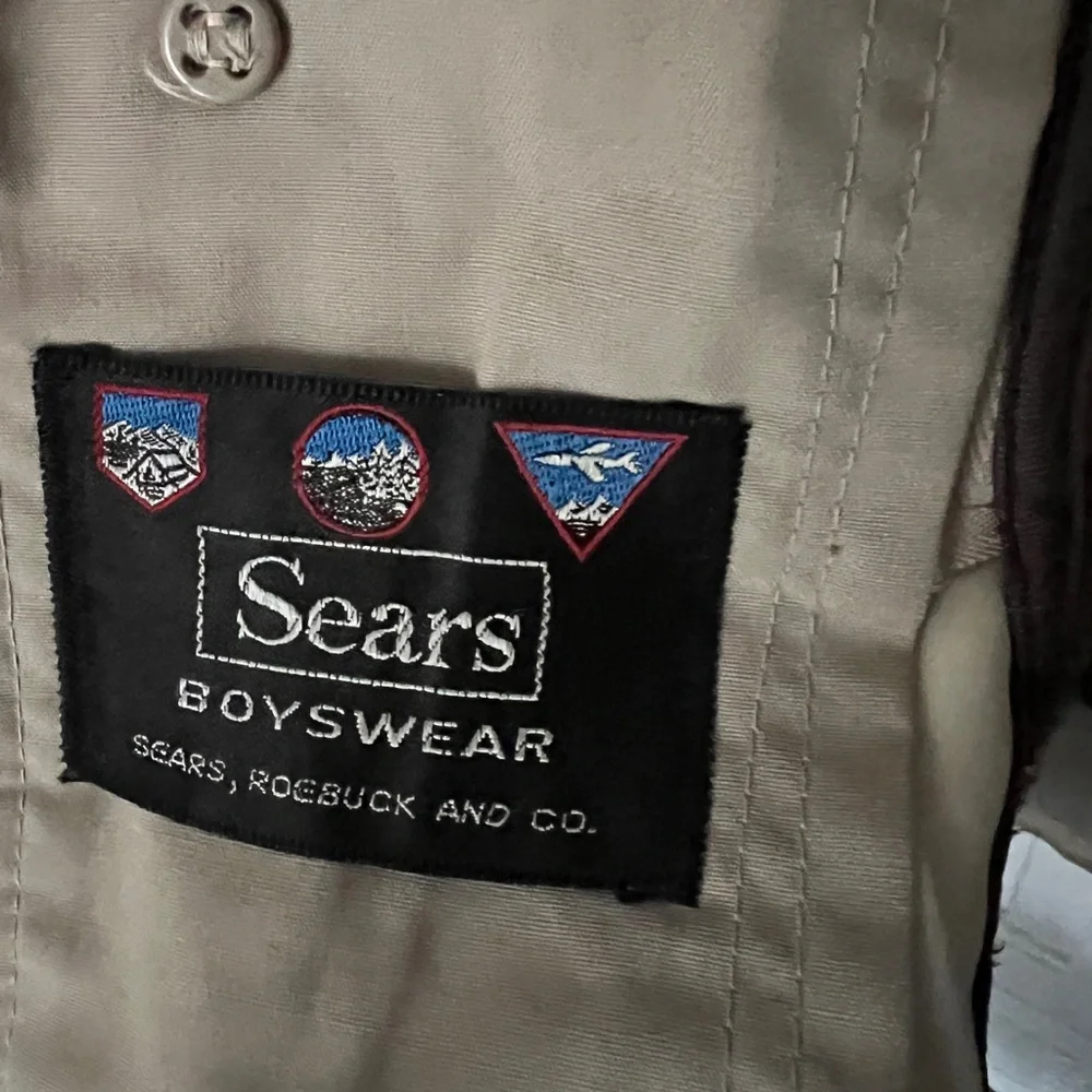 Vintage Sears Trench Coat Boyswear full zip removable Lining Tan Khaki Unisex